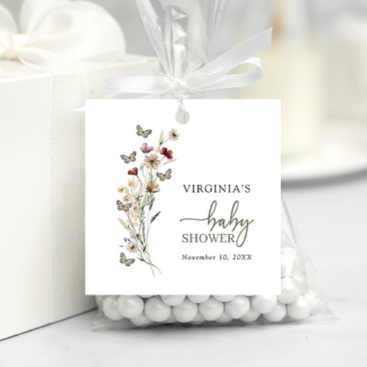 Sage Green Boho Wildblume Babydusche Geschenkanhänger