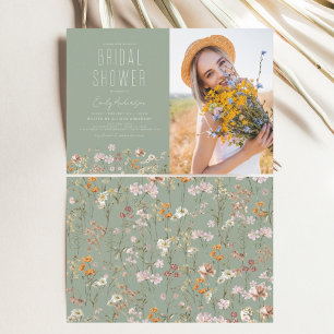 Sage Green Boho Wildblume Brautparty Foto Einladung