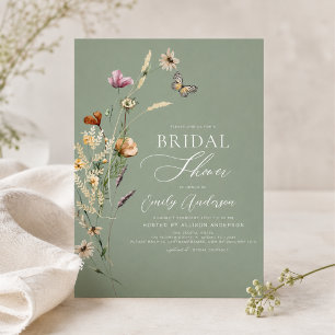 Sage Green Boho Wildblume Brautparty Script Einladung