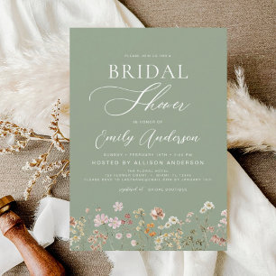 Sage Green Boho Wildblume Brautparty Script Einladung