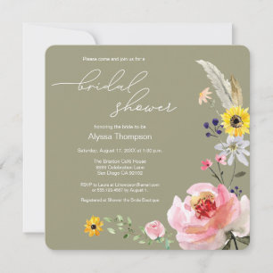 Sage green Boho Wildblume Floral Brautparty Einladung