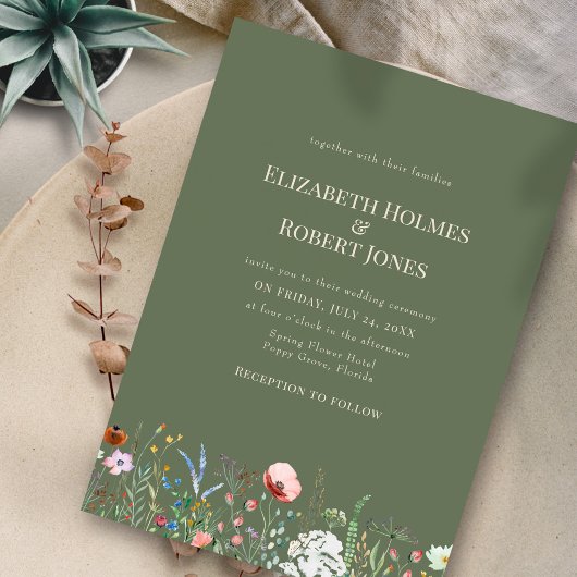 Sage Green Boho Wildblume Hochzeit Einladung