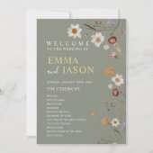 Sage Green Boho Wildblume Hochzeitsprogramm Einladung (Vorderseite)