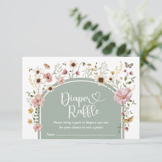 Sage Green Boho Wildblume Meadow Diaper Raffle Begleitkarte (Stehend Vorderseite)