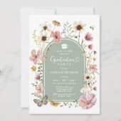 Sage Green Boho Wildblume Meadow Graduation Party Einladung (Vorderseite)