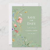 Sage Green Boho Wildblume Save the Date Karte (Vorderseite)