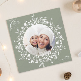Sage Green Boho Wildblume Weihnachts Foto Square Feiertagskarte