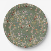 Sage Green Boho Wildblumen Pappteller (Vorderseite)