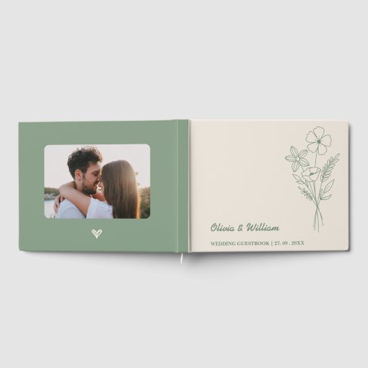 Sage Green Boho Wildblumen Rustikale Hochzeit Gästebuch (Voll)