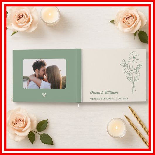 Sage Green Boho Wildblumen Rustikale Hochzeit Gästebuch