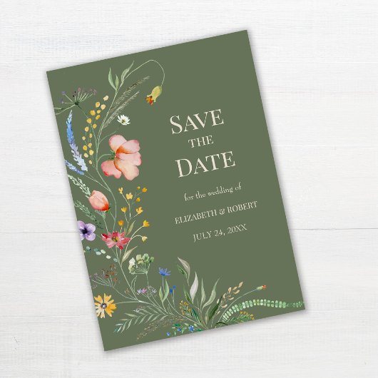 Sage Green Boho Wildblumen Save the Date Karte