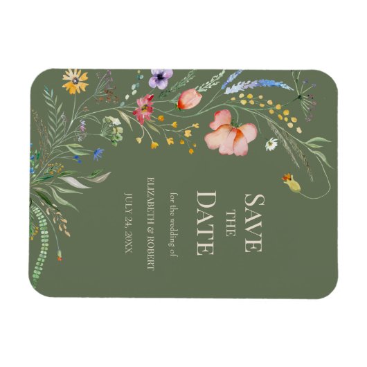 Sage Green Boho Wildblumen Save the Date Karte Magnet (Horizontal)