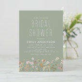Sage Green Boho Wildflower Bridal Shower Elegant Einladung (Stehend Vorderseite)