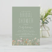 Sage Green Boho Wildflower Bridal Shower Elegant Einladung (Stehend Vorderseite)