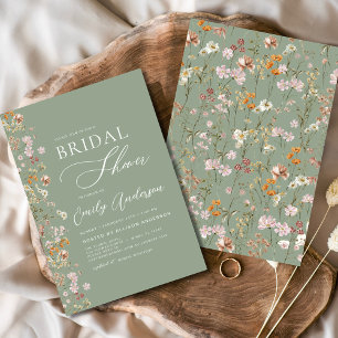 Sage Green Boho Wildflower Bridal Shower Elegant Einladung
