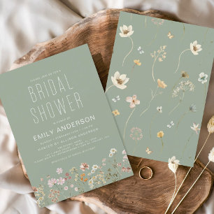 Sage Green Boho Wildflower Bridal Shower Elegant Einladung