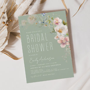 Sage Green Boho Wildflower Bridal Shower Elegant Einladung