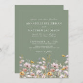 Sage Green Boho Wildflower Wedding Einladung (Vorne/Hinten)
