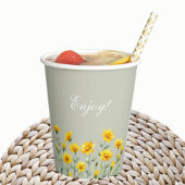 Sage Green Boho Yellow Wildblume Brautparty Pappbecher