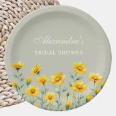 Sage Green Boho Yellow Wildblume Brautparty Pappteller