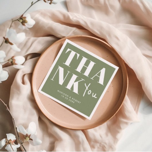 Sage Green Bold Minimalistisch Danke für Hochzeit Serviette