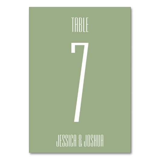 Sage Green Bold Minimalistisch Simple Modern Weddi Tischnummer (Vorderseite)