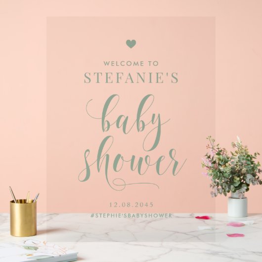 Sage Green Bold Script Baby Dusche Willkommen Acrylschild (Hochzeit)
