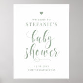 Sage Green Bold Script Baby Dusche Willkommen Poster (Vorne)