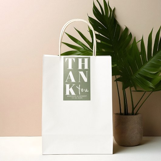 Sage Green Bold Simple Dankeschön Gastgeschenk Hoc Rechteckiger Aufkleber