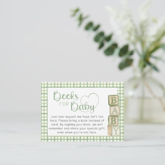 Sage Green Books for Baby Card Baby Shower Insert (Stehend Vorderseite)