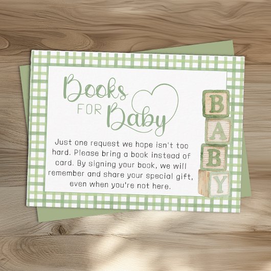 Sage Green Books for Baby Card Baby Shower Insert