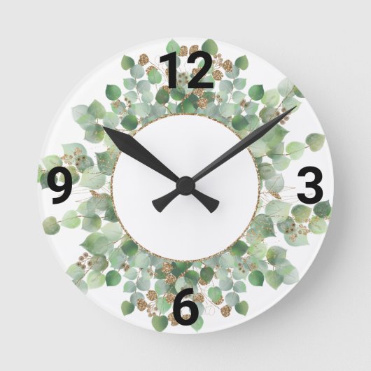 Sage Green Botanic White Gold WALL CLOCK Runde Wanduhr (Vorderseite)