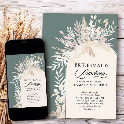 Sage Green Botanical Arch Bridesmaids Luncheon Einladung