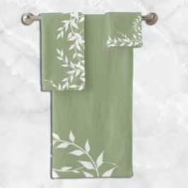 Sage Green Botanical Blätter Badhandtuch Set