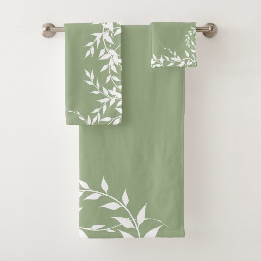 Sage Green Botanical Blätter Badhandtuch Set (Insitu)
