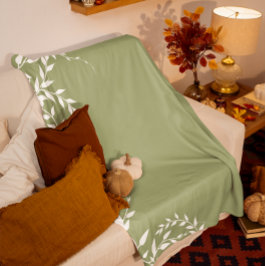 Sage Green Botanical Blätter Fleecedecke