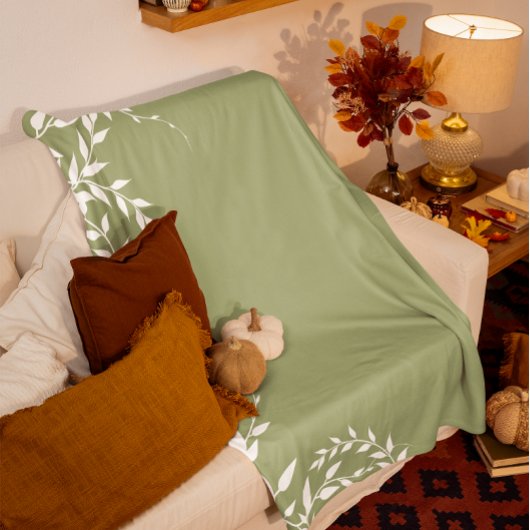 Sage Green Botanical Blätter Fleecedecke