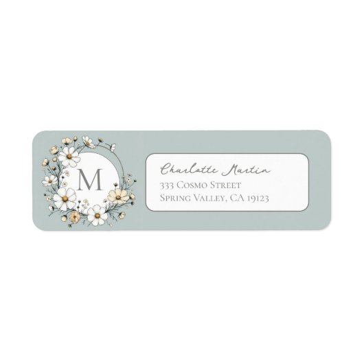 Sage Green Botanical Boho Monogram Rücksendeadress (Vorne)