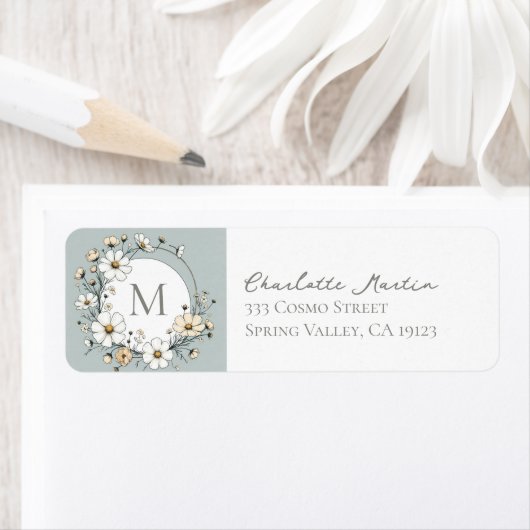Sage Green Botanical Boho Monogram Rücksendeadress (Insitu)