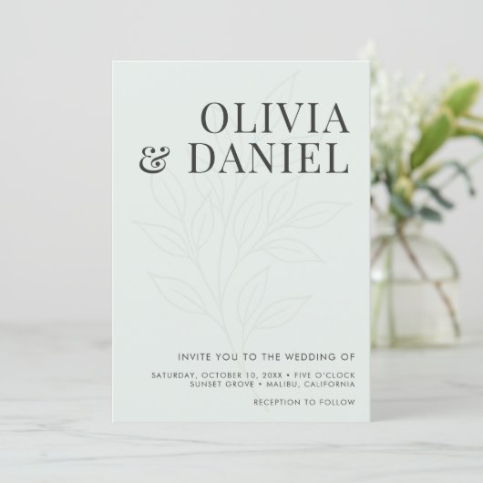 Sage Green Botanical Boho Photo QR Code Wedding Einladung (Stehend Vorderseite)