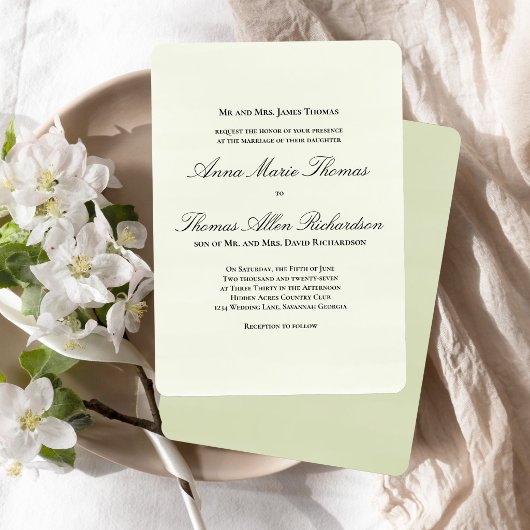 Sage Green Botanical Classic Formal Script Wedding Einladung