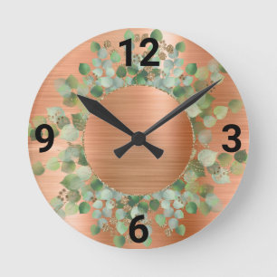 SAGE GREEN BOTANICAL COPPER WAND CLOCK RUNDE WANDUHR
