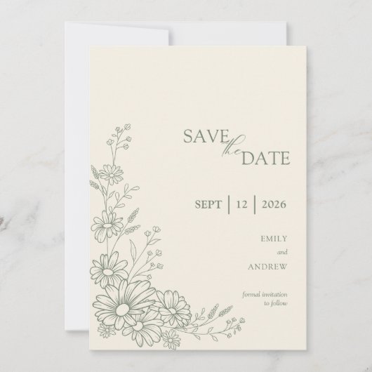 Sage Green Botanical Daisy Garden Wedding Save The Date (Vorderseite)