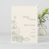 Sage Green Botanical Daisy Garden Wedding Save The Date (Stehend Vorderseite)