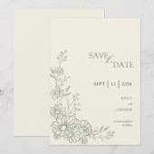 Sage Green Botanical Daisy Garden Wedding Save The Date (Vorne/Hinten)