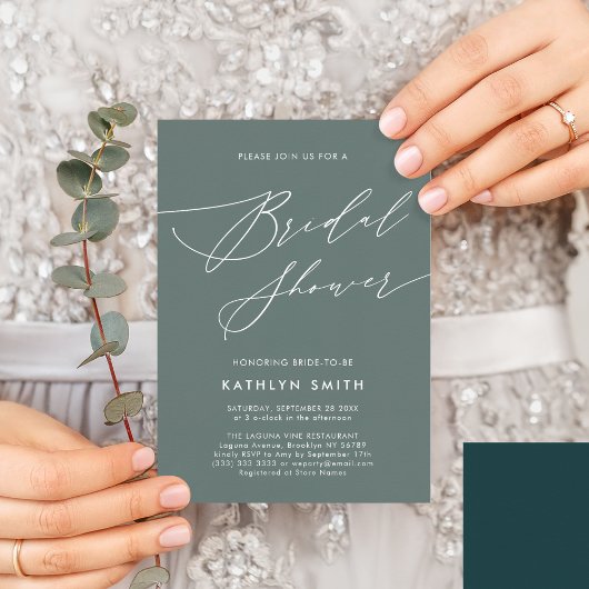 Sage Green Botanical Elegant Script-Brautparty Einladungspostkarte