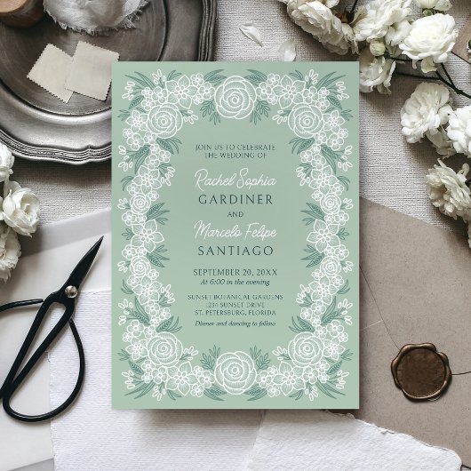 Sage Green Botanical Floral Wedding Einladung