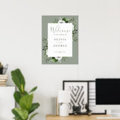 Sage Green Botanical Floral Wedding Willkommenszei Poster (Heimbüro)