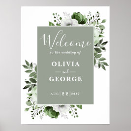 Sage Green Botanical Floral Wedding Willkommenszei Poster