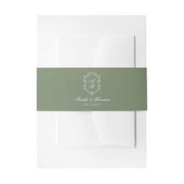 Sage Green Botanical Leaf Monogram Wappen Hochzeit Einladungsbanderole